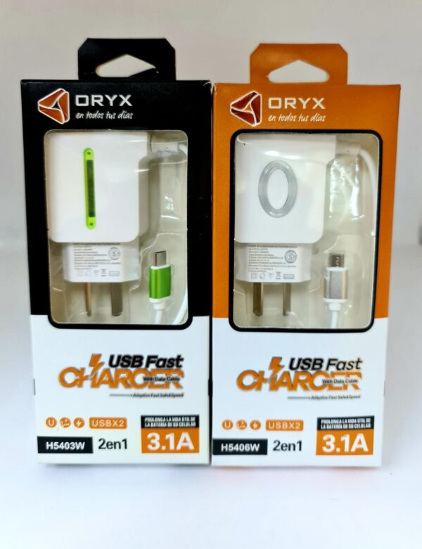 CARGADOR P/CELULAR V8 ORYX 3.1A TURBO ART:H5306/5403/5406